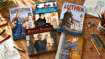 Five Reformation children’s books lying on a table 