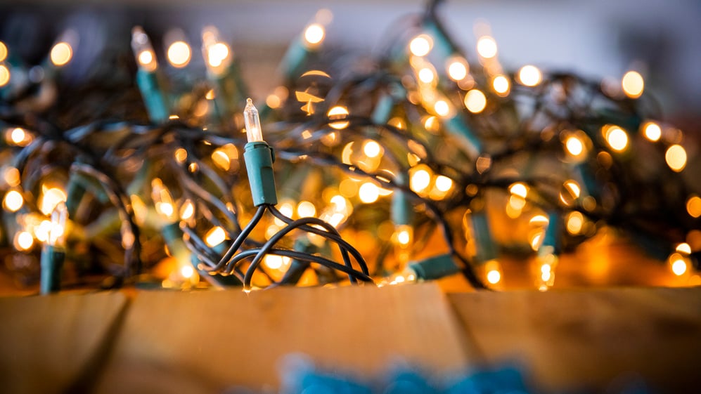 A tangled box of Christmas lights 
