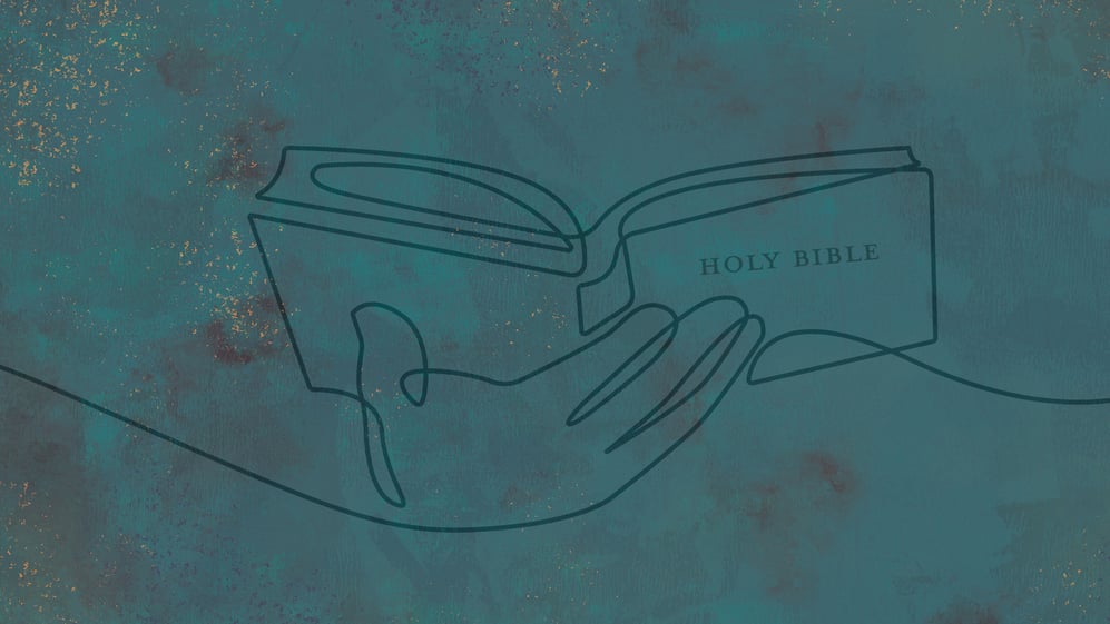 Bible line drawing with teal background