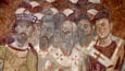 Detail of an ancient byzantine fresco of the council of Nicaea
