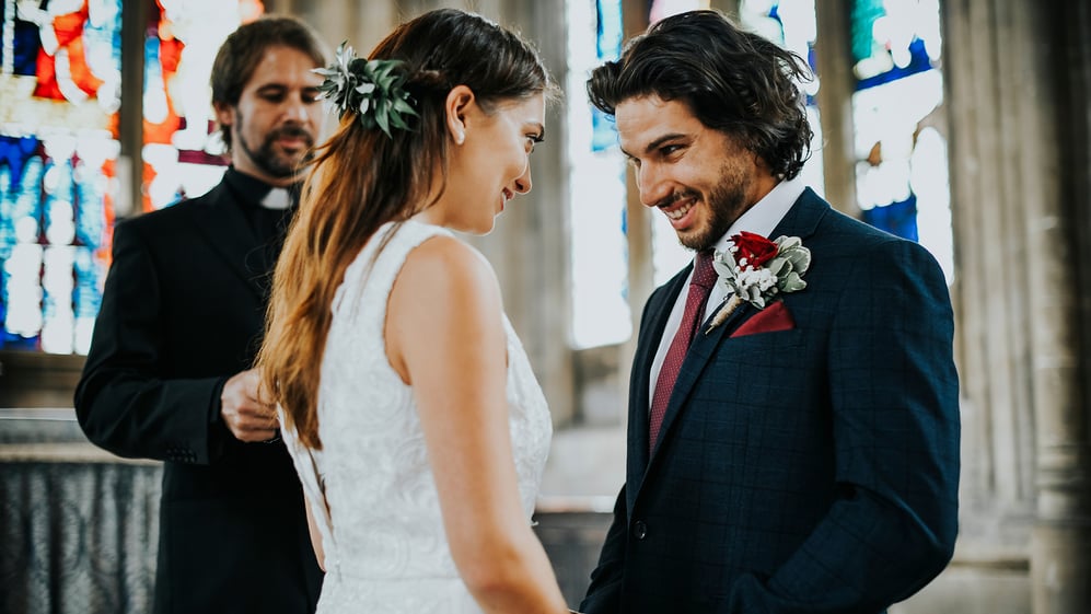 Bride and groom in church