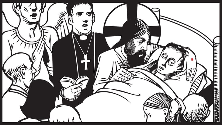 Illustration of Jesus with someone nearing death
