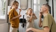 Father instilling good habits in children