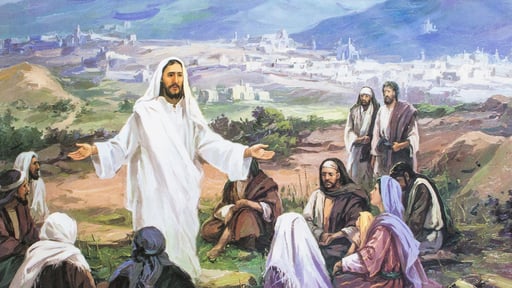 Jesus telling parable to crowd