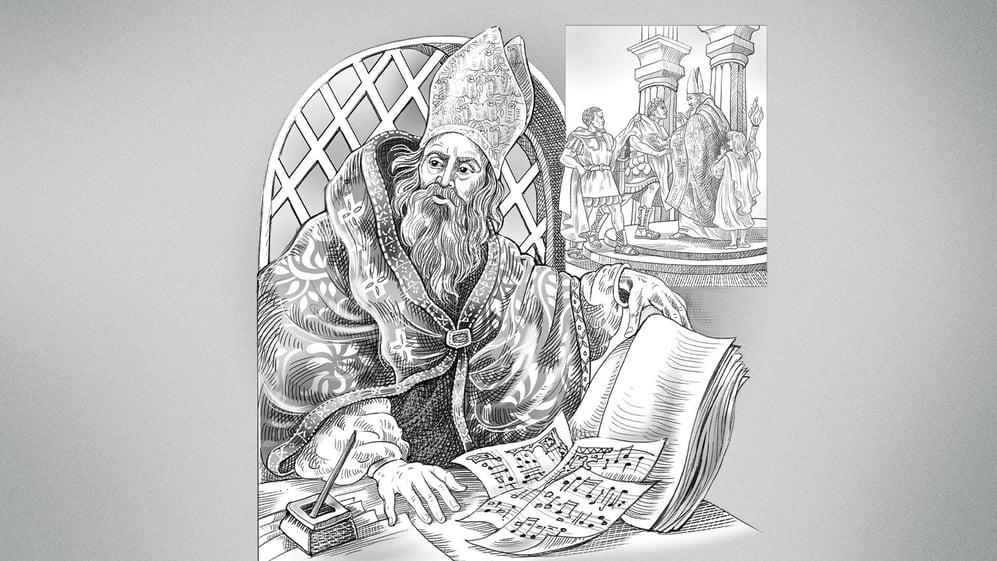 Illustration of Ambrose of Milan from Journey through Church History Curriculum