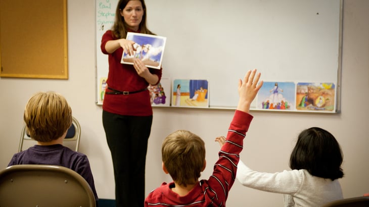 Sunday School teacher leads class