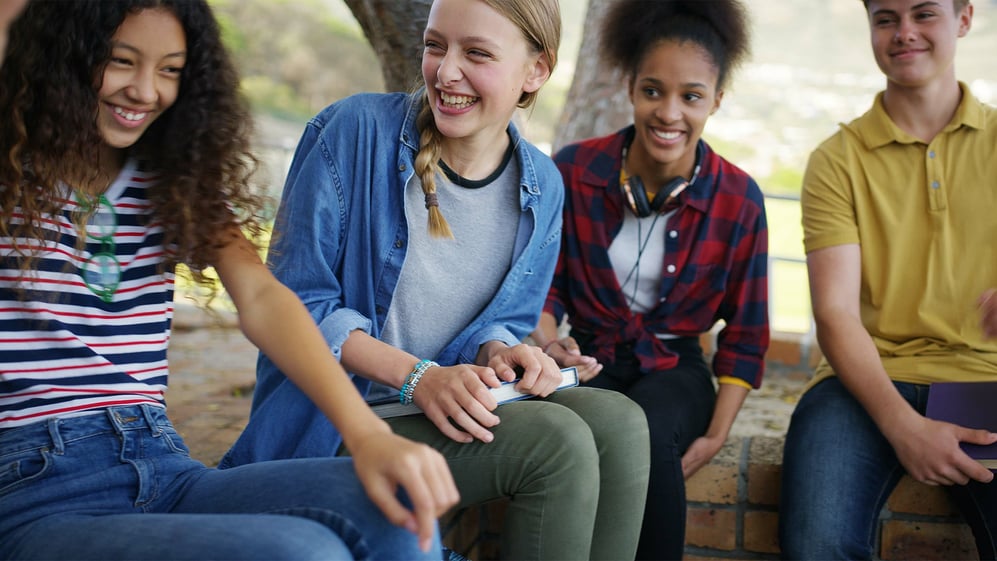 Happy youth group teens
