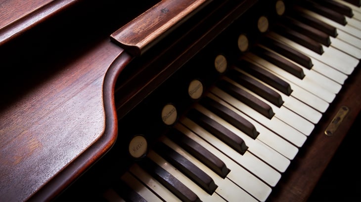 Close up image of a church organ