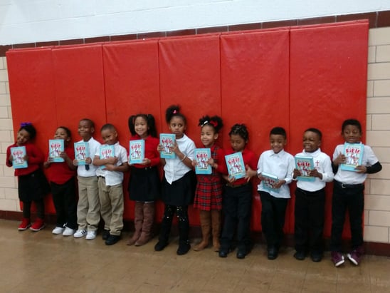 River Roads students lined up to receive their very own age-appropriate Bibles.